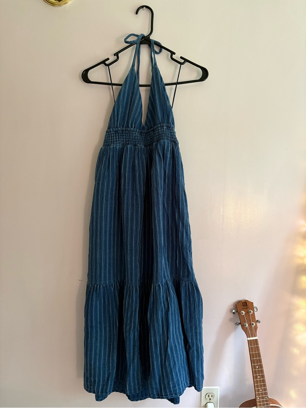 Steve Madden Blue Striped Halter Maxi Dress